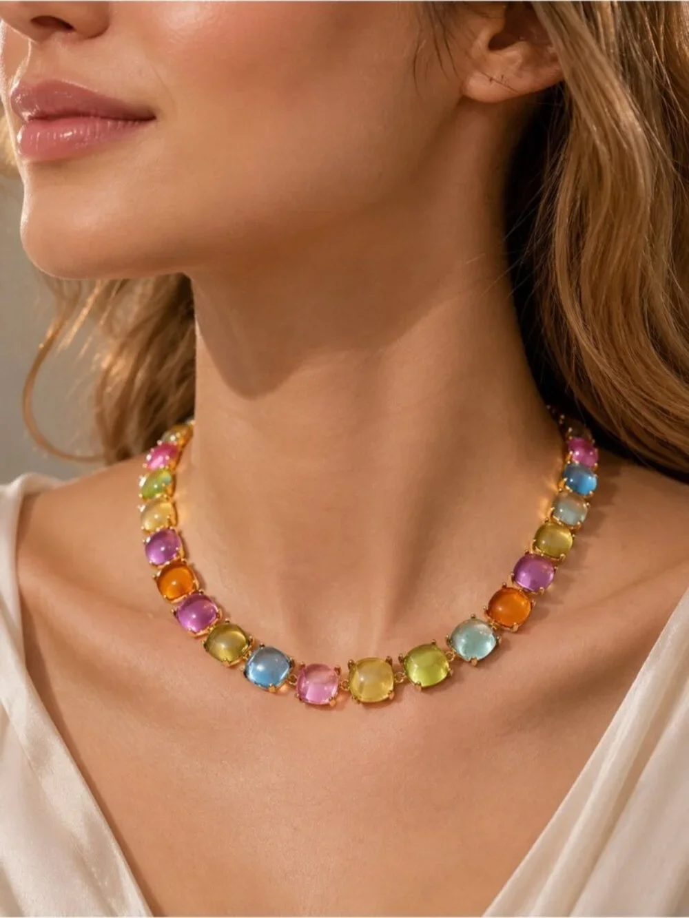 Multicolor Cabochon Necklace, bracelet & Earring Set